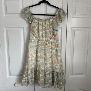 Perch by Blu Pepper Womens Floral Ruffle Mini Dress Sheer Sz 1XL Cottagecore